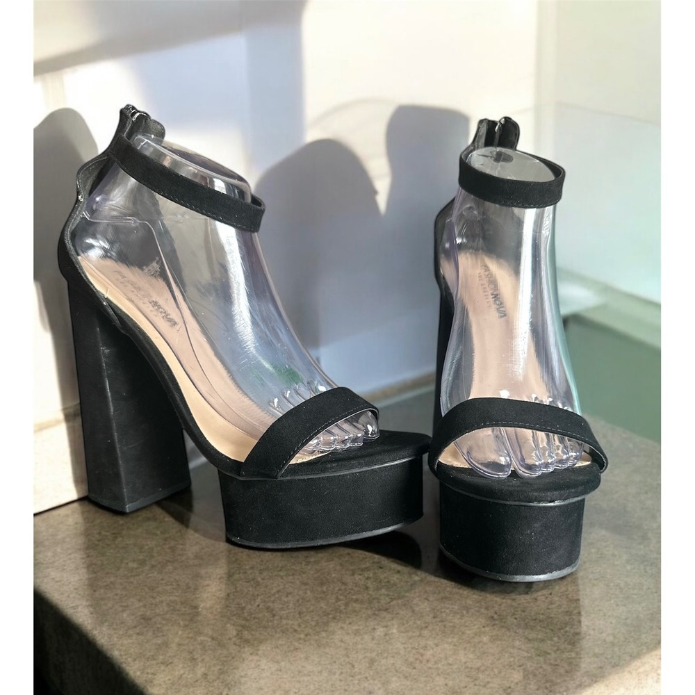 Fashion Nova Hilana Platform Heels Black Suede Sz 10